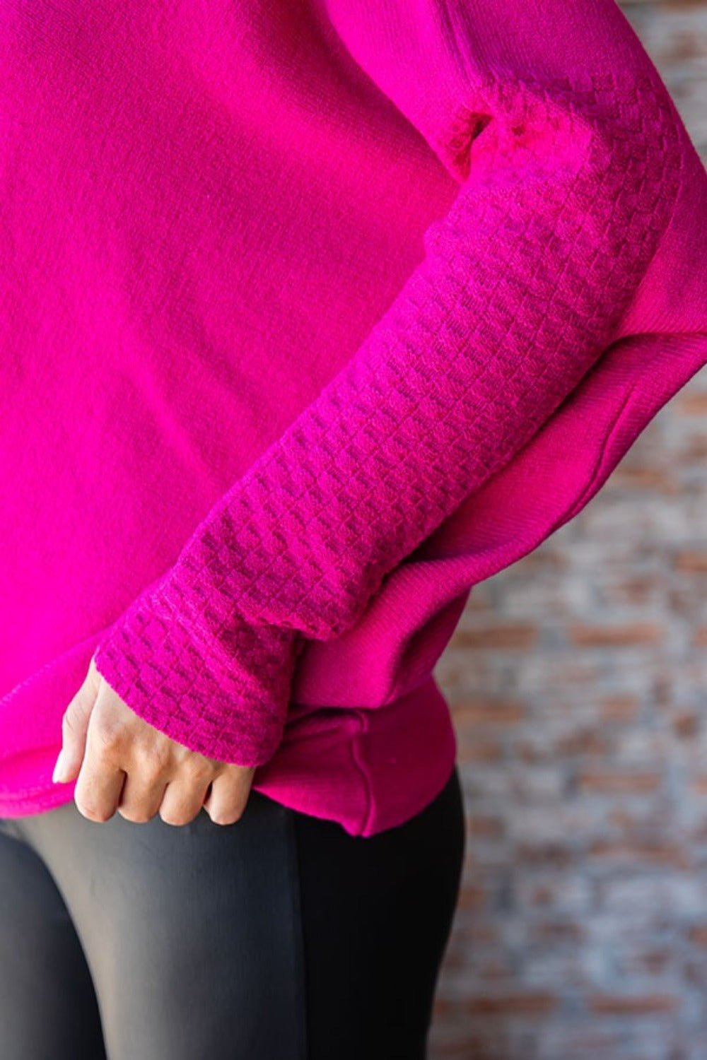 First Love Full Size Asymmetrical Hem Dolman Sleeve Sweater - Sweater - Fuchsia - Bella Bourget