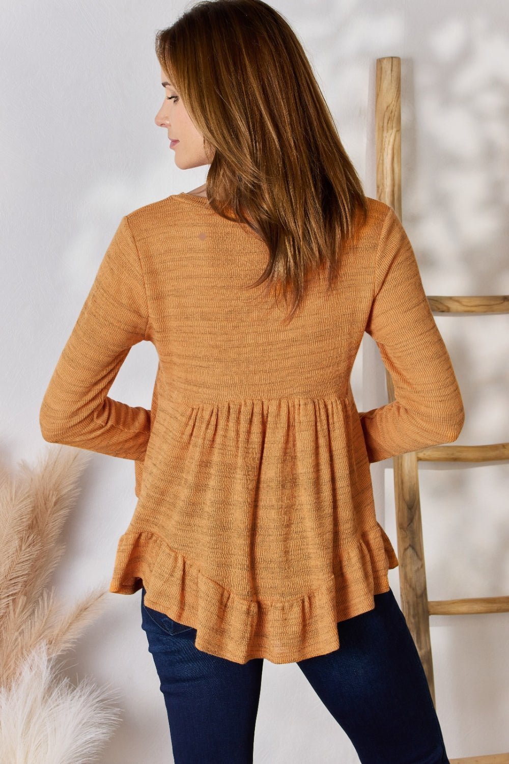 Hailey & Co Full Size V - Neck Flounce Sleeve Blouse - Top - RUST - Bella Bourget
