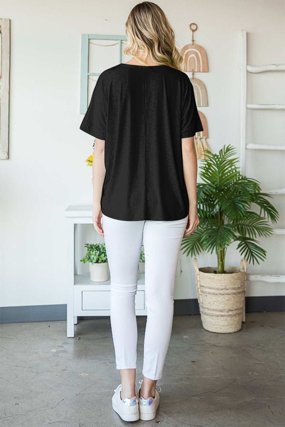 Heimish Full Size V - Neck Short Sleeve T - Shirt - Top - BLACK - Bella Bourget