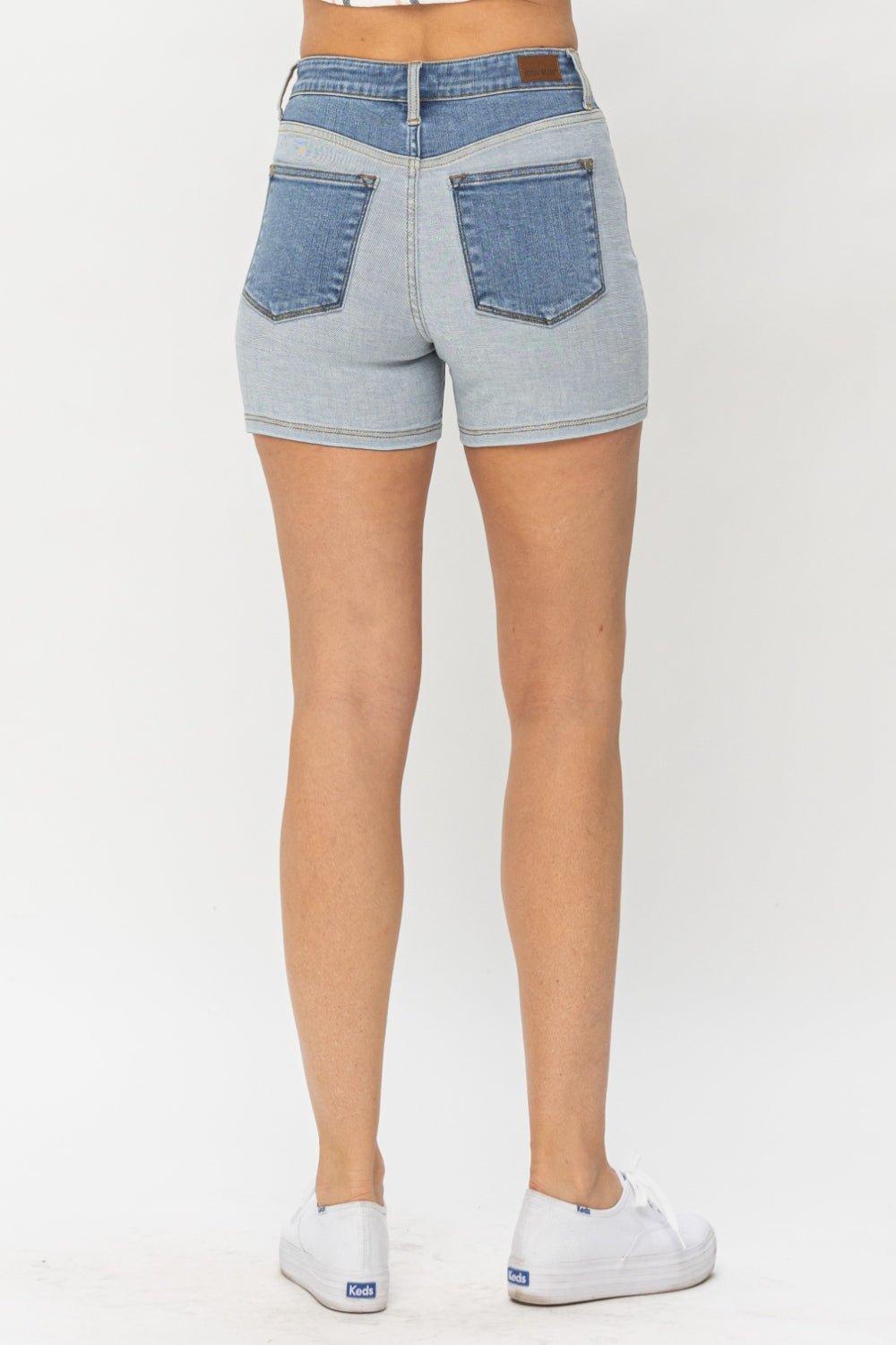 Judy Blue Full Size Color Block Denim Shorts - Shorts - LT/MD - Bella Bourget