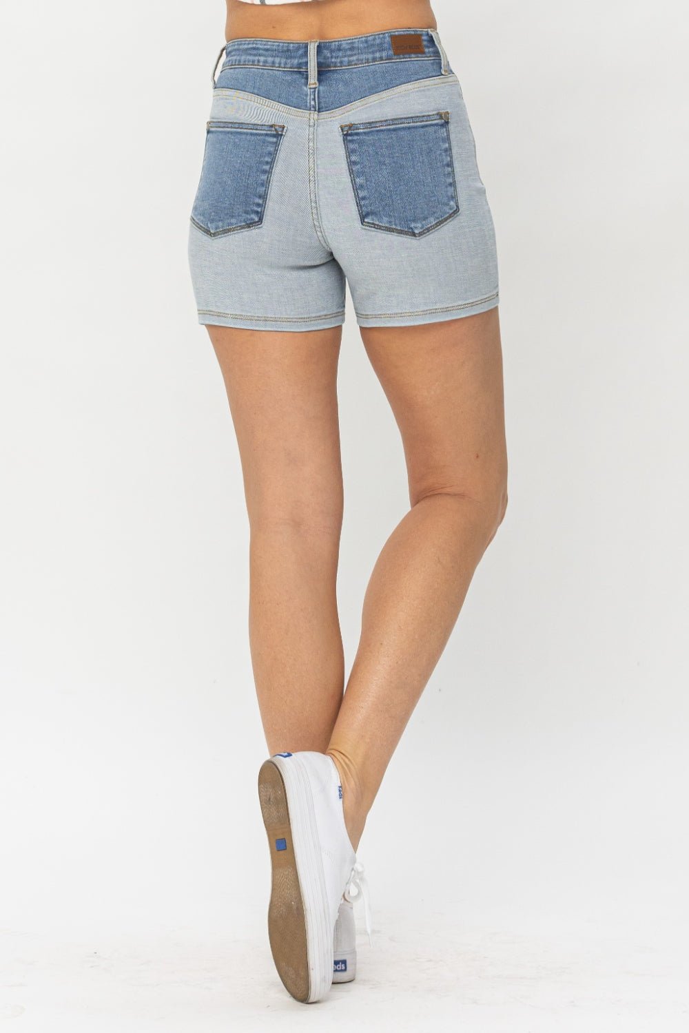 Judy Blue Full Size Color Block Denim Shorts - Shorts - LT/MD - Bella Bourget