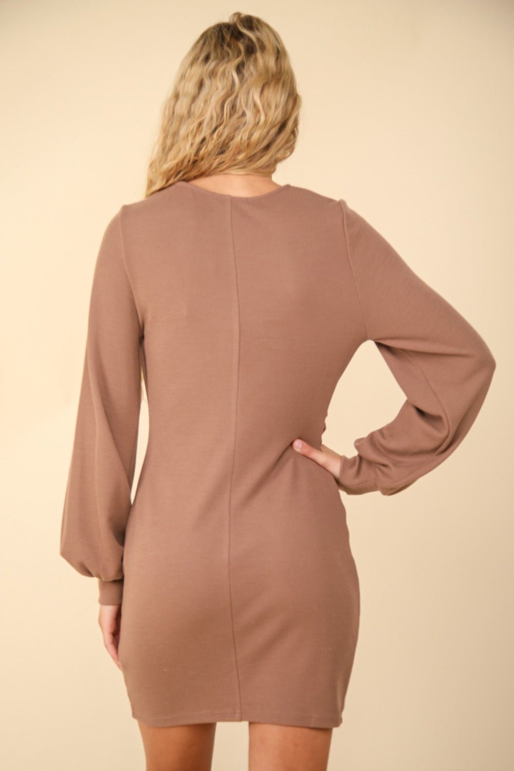VERY J Ruched Detail Bodycon Mini Dress - dress - Mocha - Bella Bourget