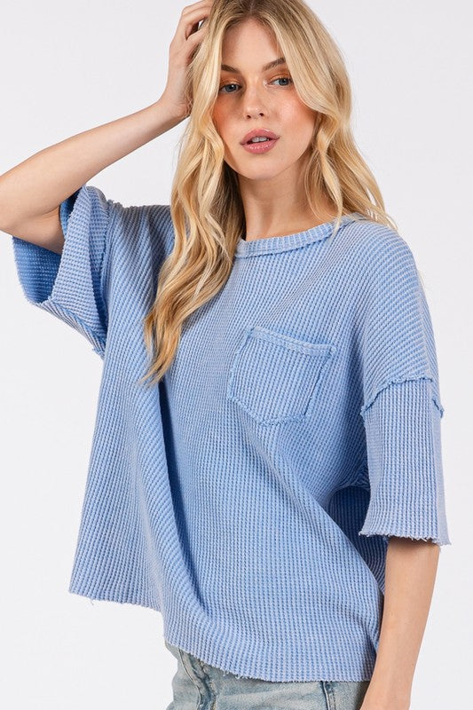 SAGE + FIG Exposed Seam Round Neck Half Sleeve T-Shirt