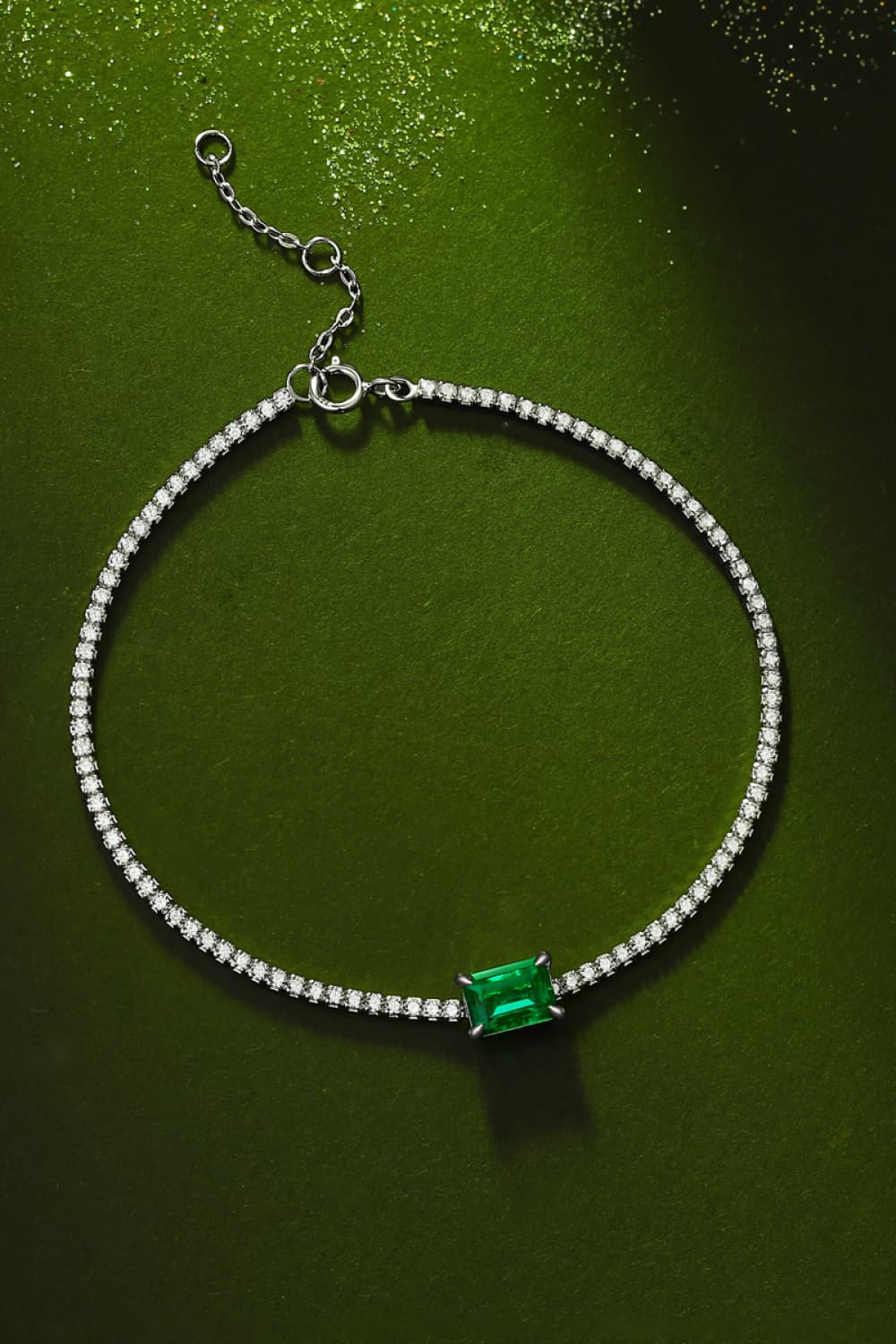 1 Carat Lab - grown Emerald on Delicate Chain Bracelet - Bracelets - Mid Green - Bella Bourget