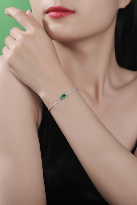 1 Carat Lab - grown Emerald on Delicate Chain Bracelet - Bracelets - Mid Green - Bella Bourget