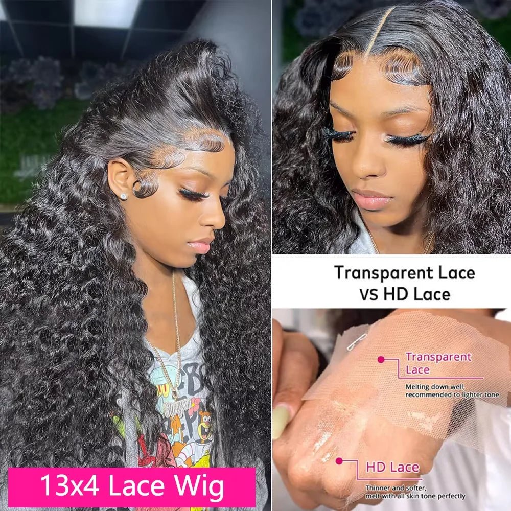 200% Density Deep Wave Wig 13X4 13X6 HD Transparent Lace Frontal Wig Curly Wave Wig 5X5 Lace Wig Human Hair Wigs for Black Women - 13X6 Hd - Bella Bourget