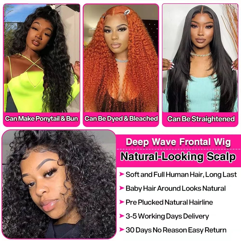 200% Density Deep Wave Wig 13X4 13X6 HD Transparent Lace Frontal Wig Curly Wave Wig 5X5 Lace Wig Human Hair Wigs for Black Women - 13X6 Hd - Bella Bourget