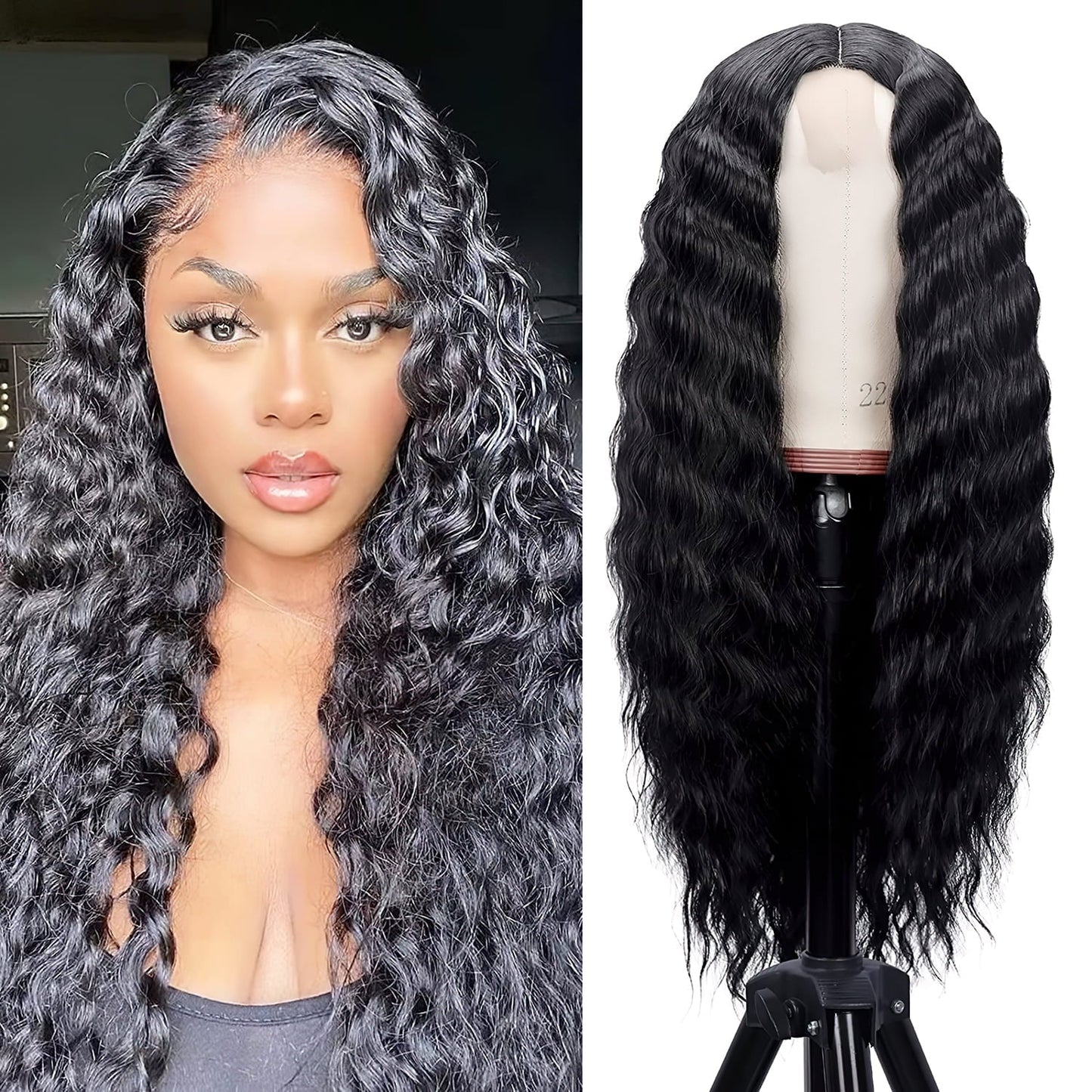 22 Inch Water Wave Wigs, Lace Front Brazilian Curly Hair Wigs - Bella Bourget