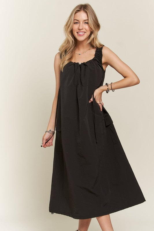 ADORA Drawstring Slit Back Cargo Dress