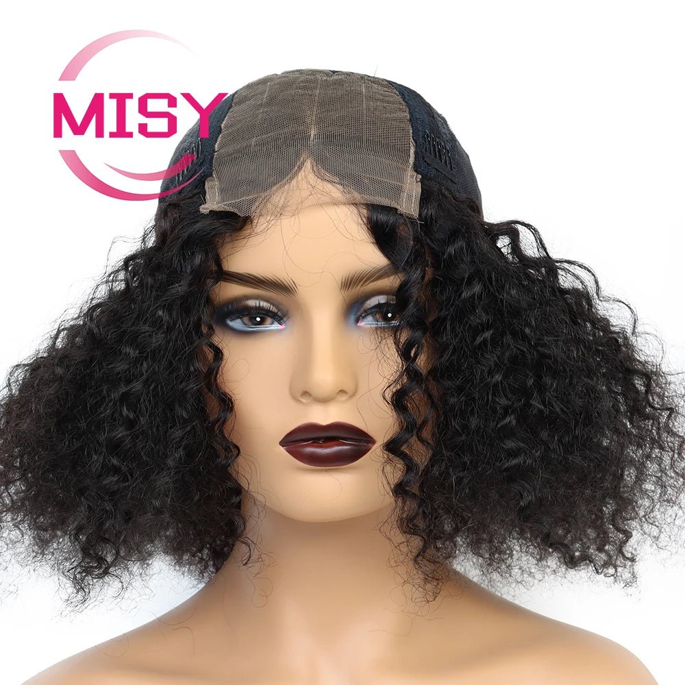 4*4 Closure Wig: Curly Wig of Human Hair, Natural Color Brazilian Hair Lace Wig - 12Inches - Bella Bourget