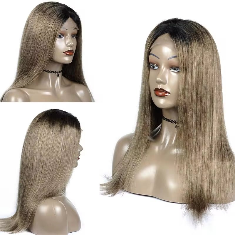 4*4 Ombre Grey #126 Lace Front Straight Human Hair Wig, Density - 130 - T1B 126 - Bella Bourget