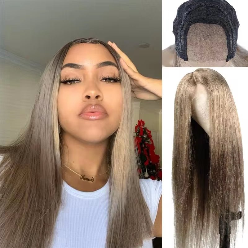 4*4 Ombre Grey #126 Lace Front Straight Human Hair Wig, Density - 130 - 126 - Bella Bourget