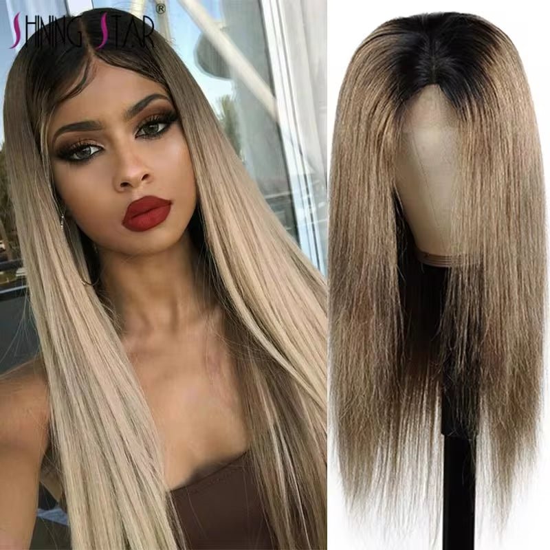 4*4 Ombre Grey #126 Lace Front Straight Human Hair Wig, Density - 130 - T1B 126 - Bella Bourget