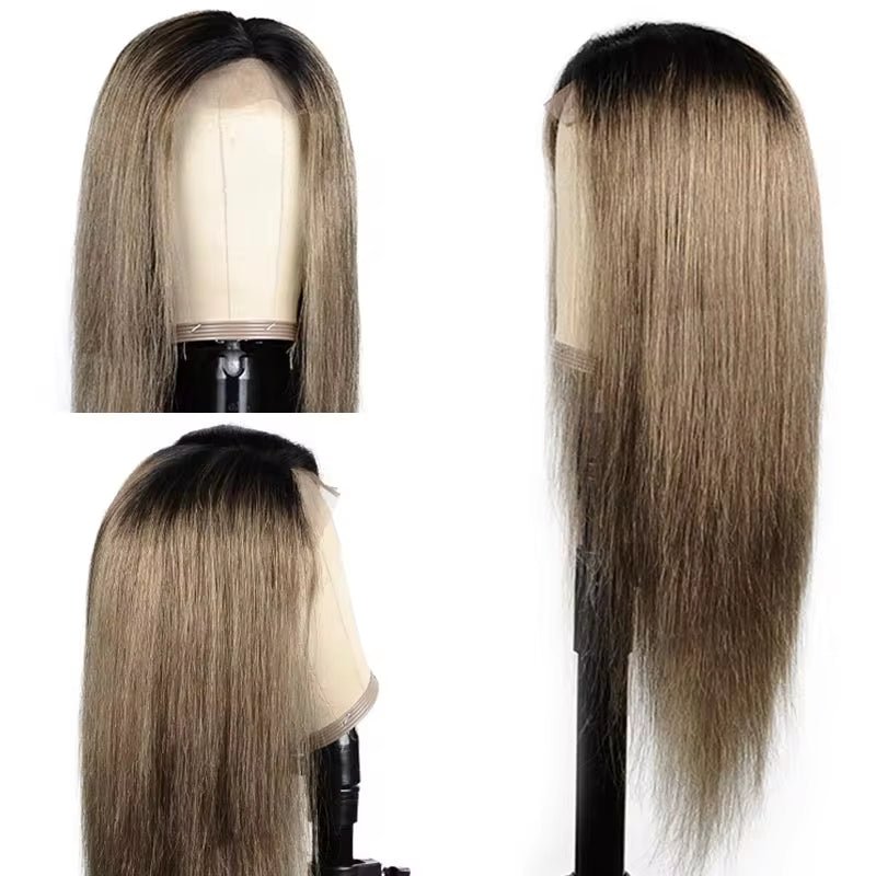 4*4 Ombre Grey #126 Lace Front Straight Human Hair Wig, Density - 130 - T1B 126 - Bella Bourget