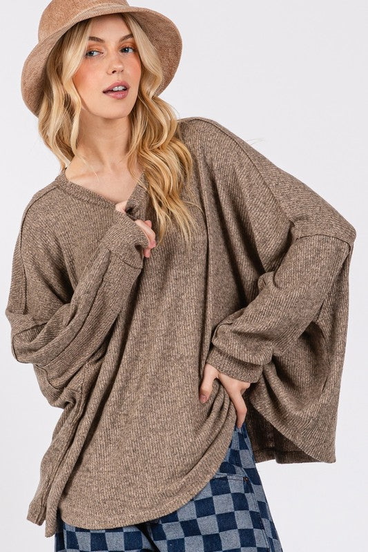 SAGE + FIG Round Neck Batwing Sleeve Oversize Top