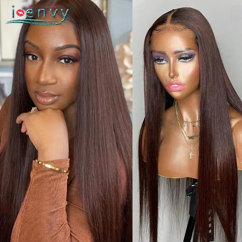 Transparent Lace-Front Straight Brown Brazilian Human Hair Wig