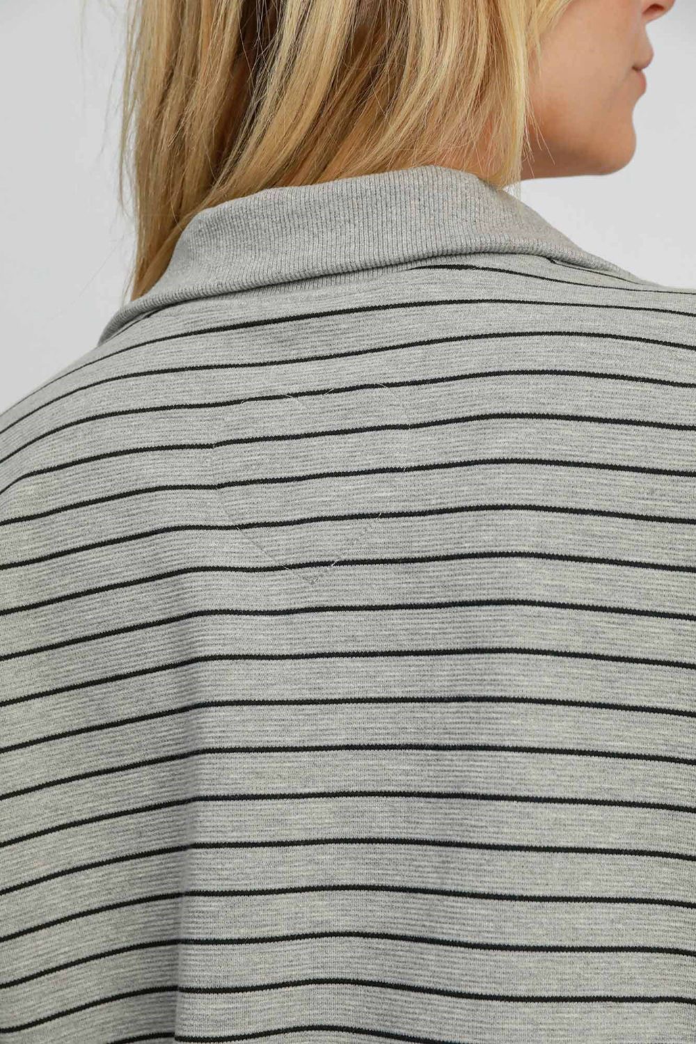 Umgee Striped Half Zip Short Sleeve Sweatshirt