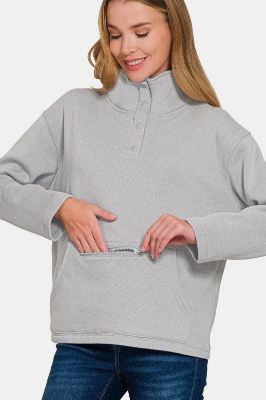 Sudadera polar con cuello alto y botones a presión de Zenana