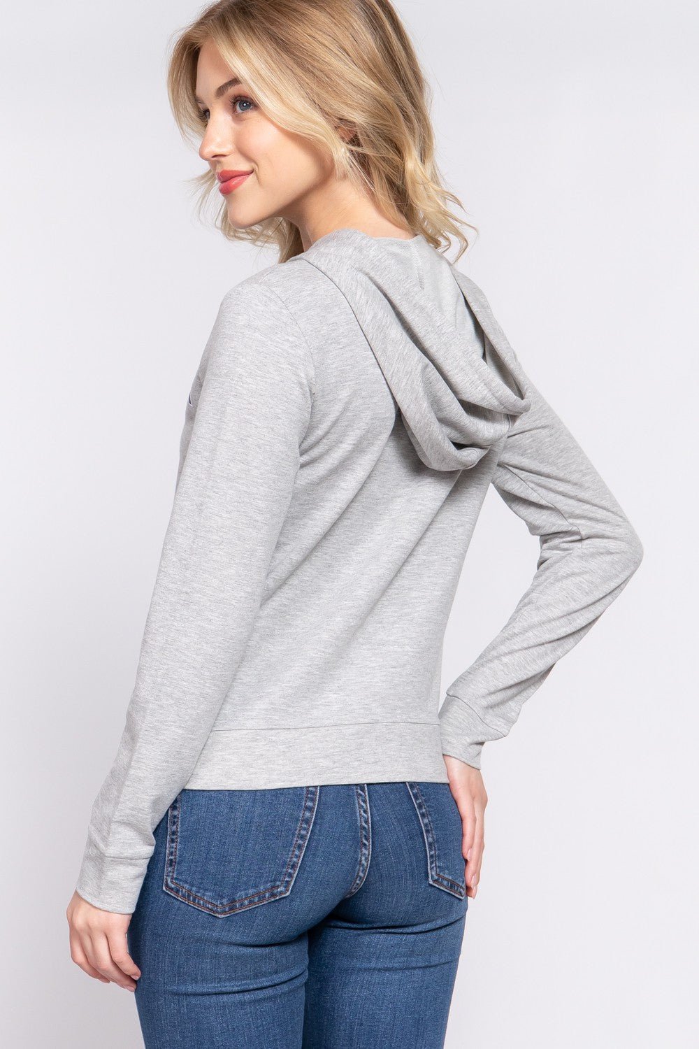 ACTIVE BASIC CALIFORNIA Zip Up Drawstring Long Sleeve Hoodie - Hoodie - H Grey/Navy - Bella Bourget