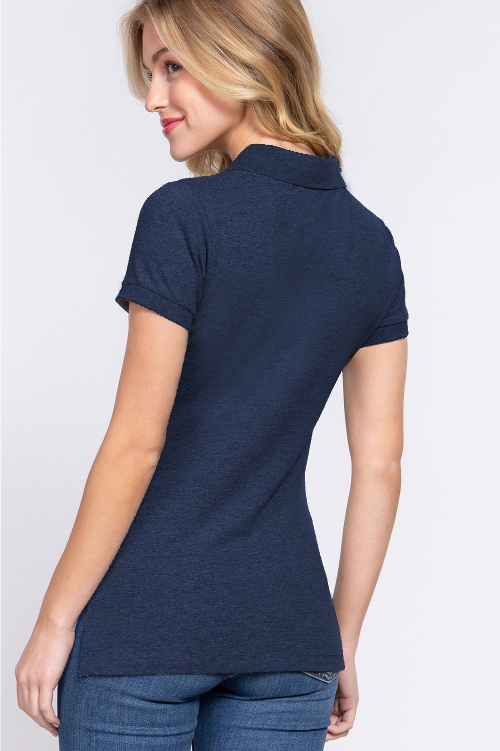 ACTIVE BASIC Full Size Classic Short Sleeve Polo Top - Top - NAVY - Bella Bourget