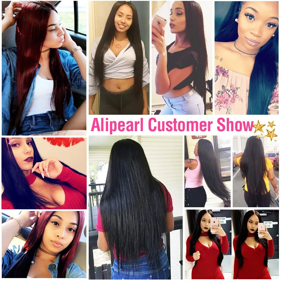 Alipearl Hair Straight Human Hair Bundles with 6X6 Closure Brazilian Human Hair Weave 3 Bundles with Transparent Lace Closure - 1B - Bella Bourget