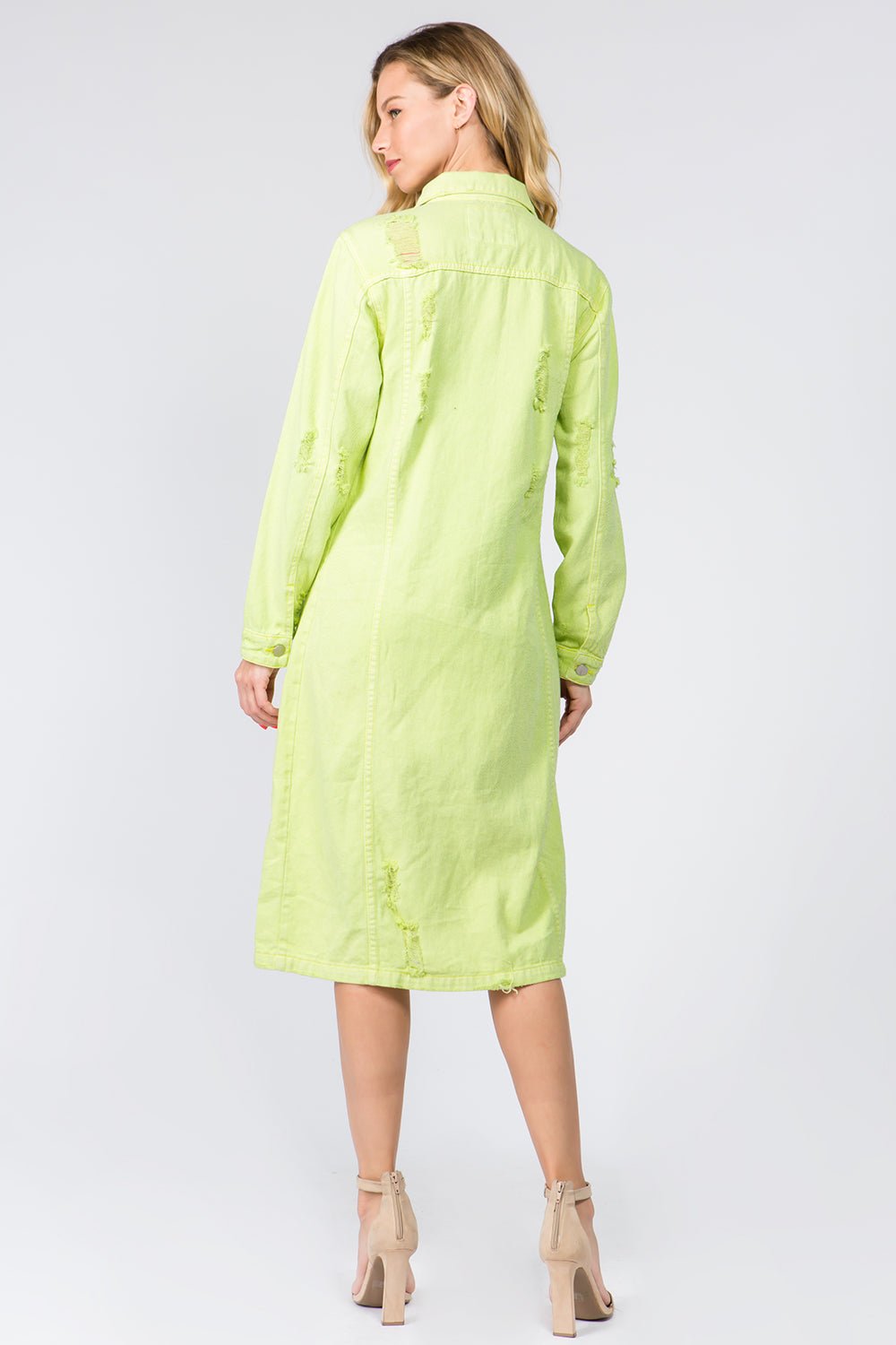 American Bazi Button Up Distressed Denim Dress - Dress - Lime - Bella Bourget