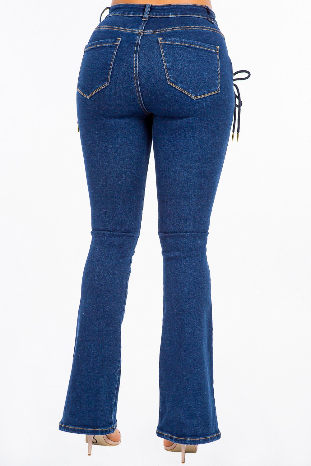 American Bazi High Rise Lace Up Jeans - Jeans - DK Blue - Bella Bourget