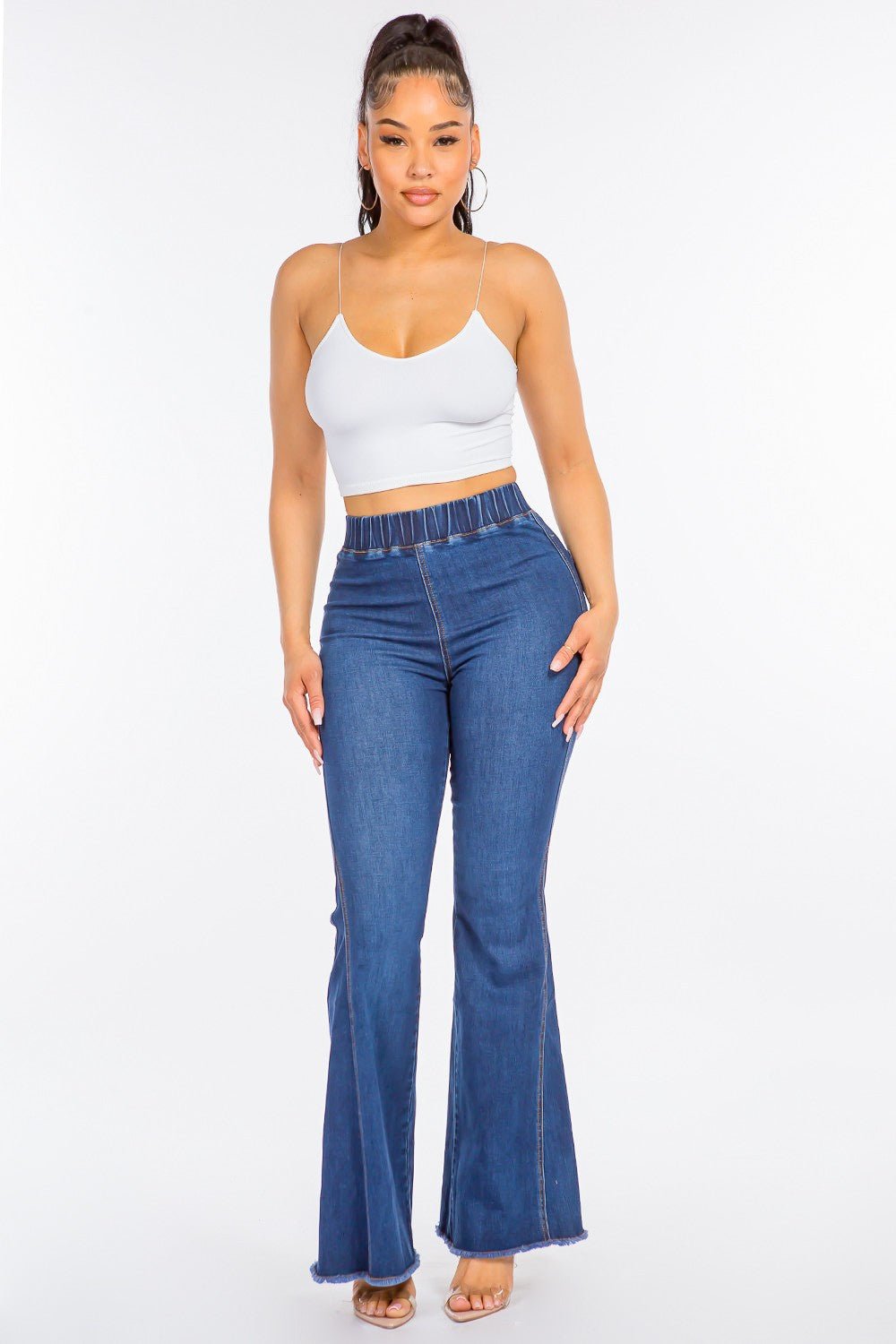 American Bazi High Waist Curvy Flare Jeans - Jeans - DK Blue - Bella Bourget