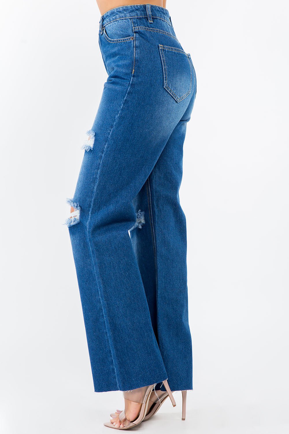 American Bazi High Waist Distressed Wide Leg Jeans - Jeans - Blue - Bella Bourget