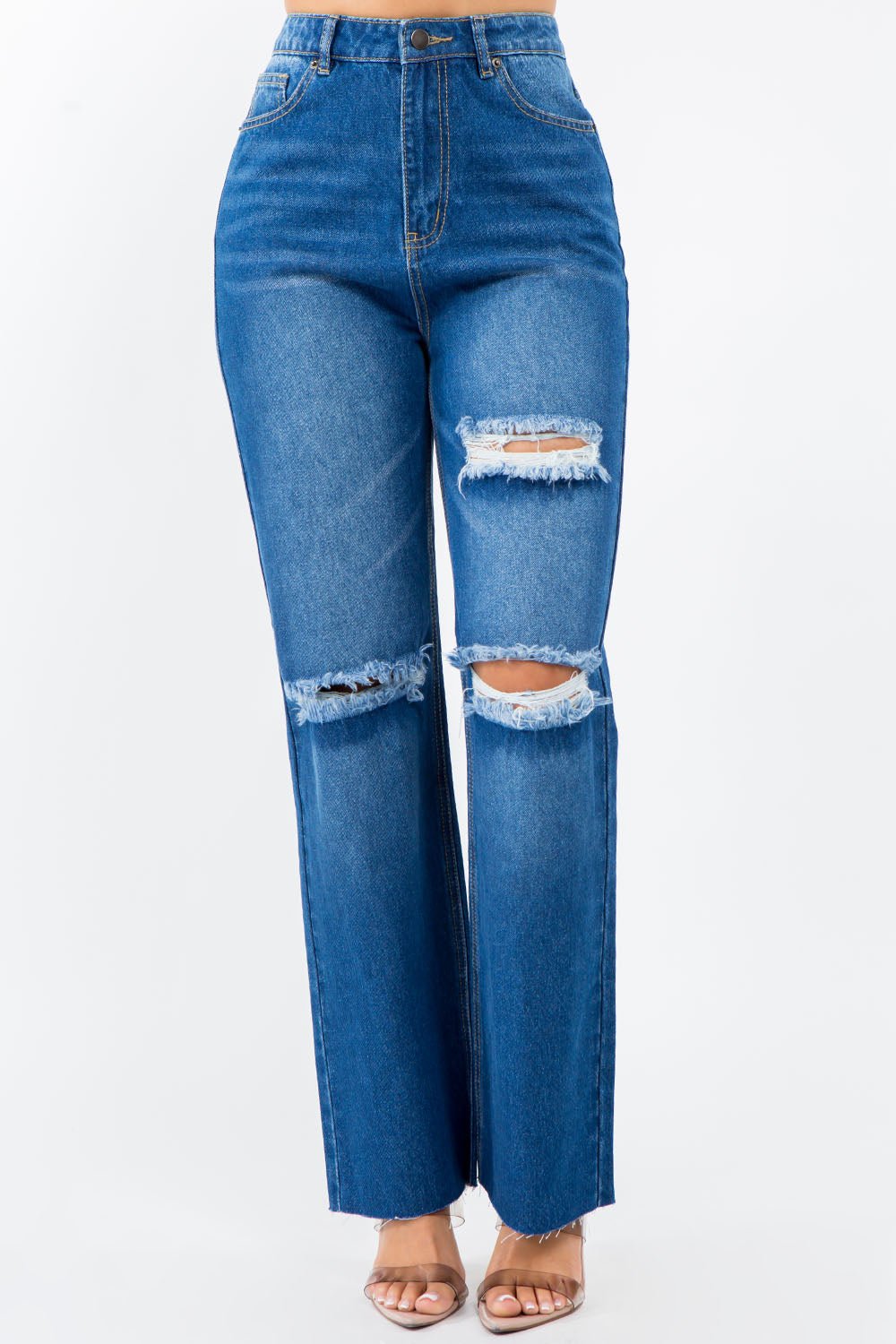 American Bazi High Waist Distressed Wide Leg Jeans - Jeans - Blue - Bella Bourget