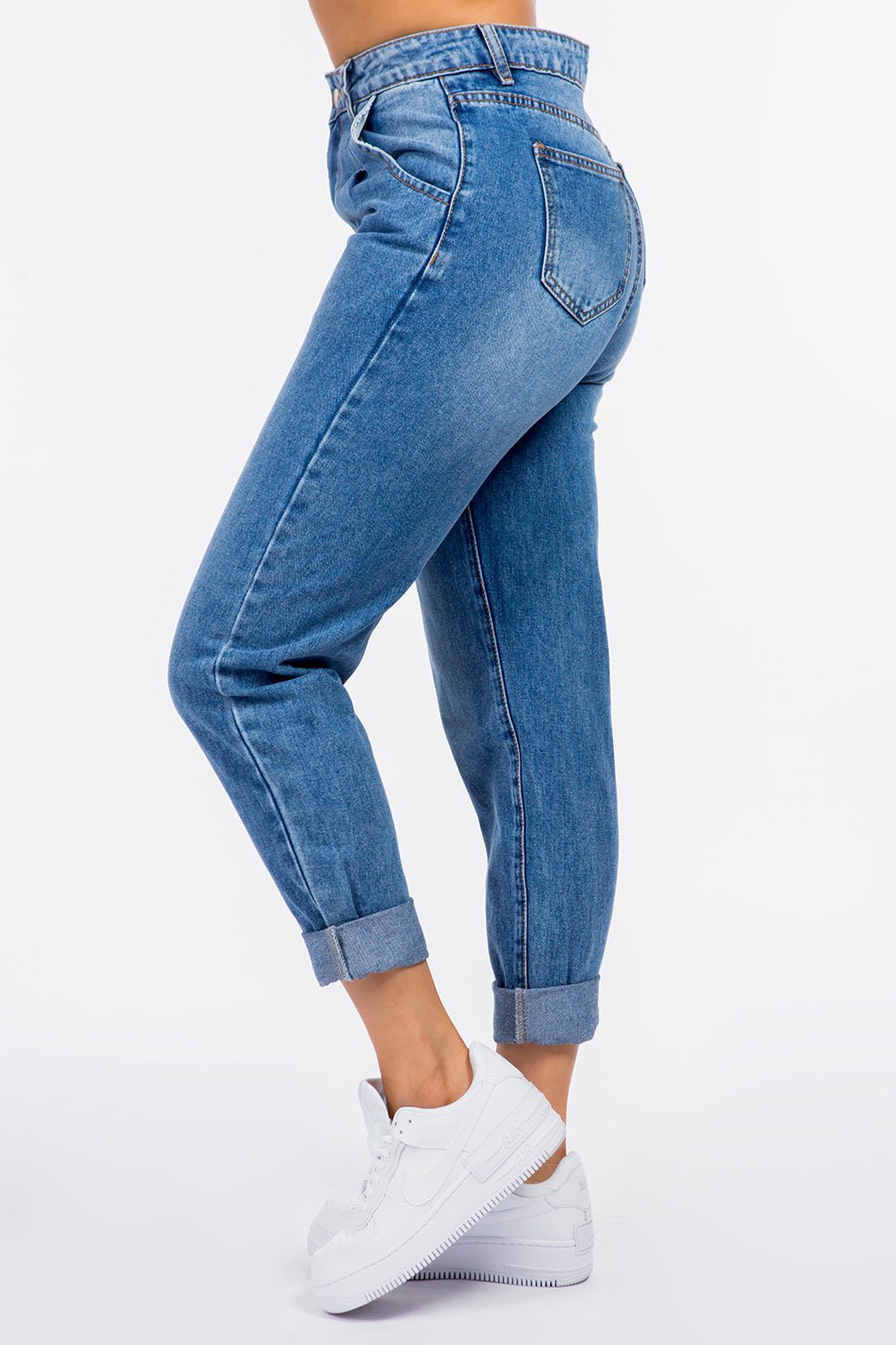 American Bazi High Waist Pleated Waist Mom Jeans - Jeans - Blue - Bella Bourget