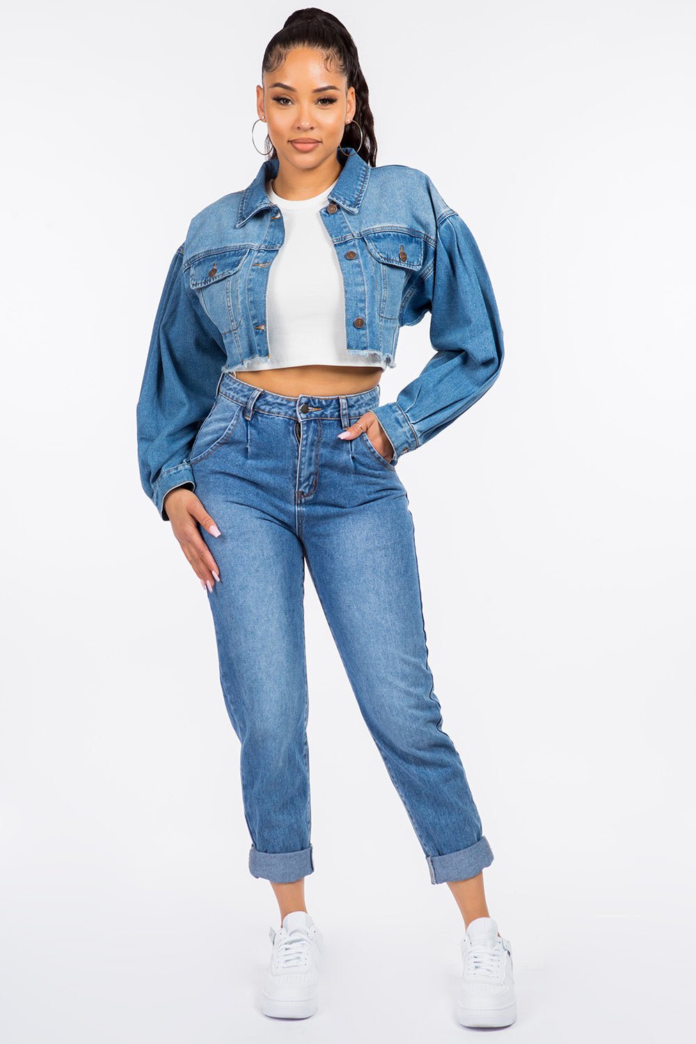 American Bazi High Waist Pleated Waist Mom Jeans - Jeans - Blue - Bella Bourget