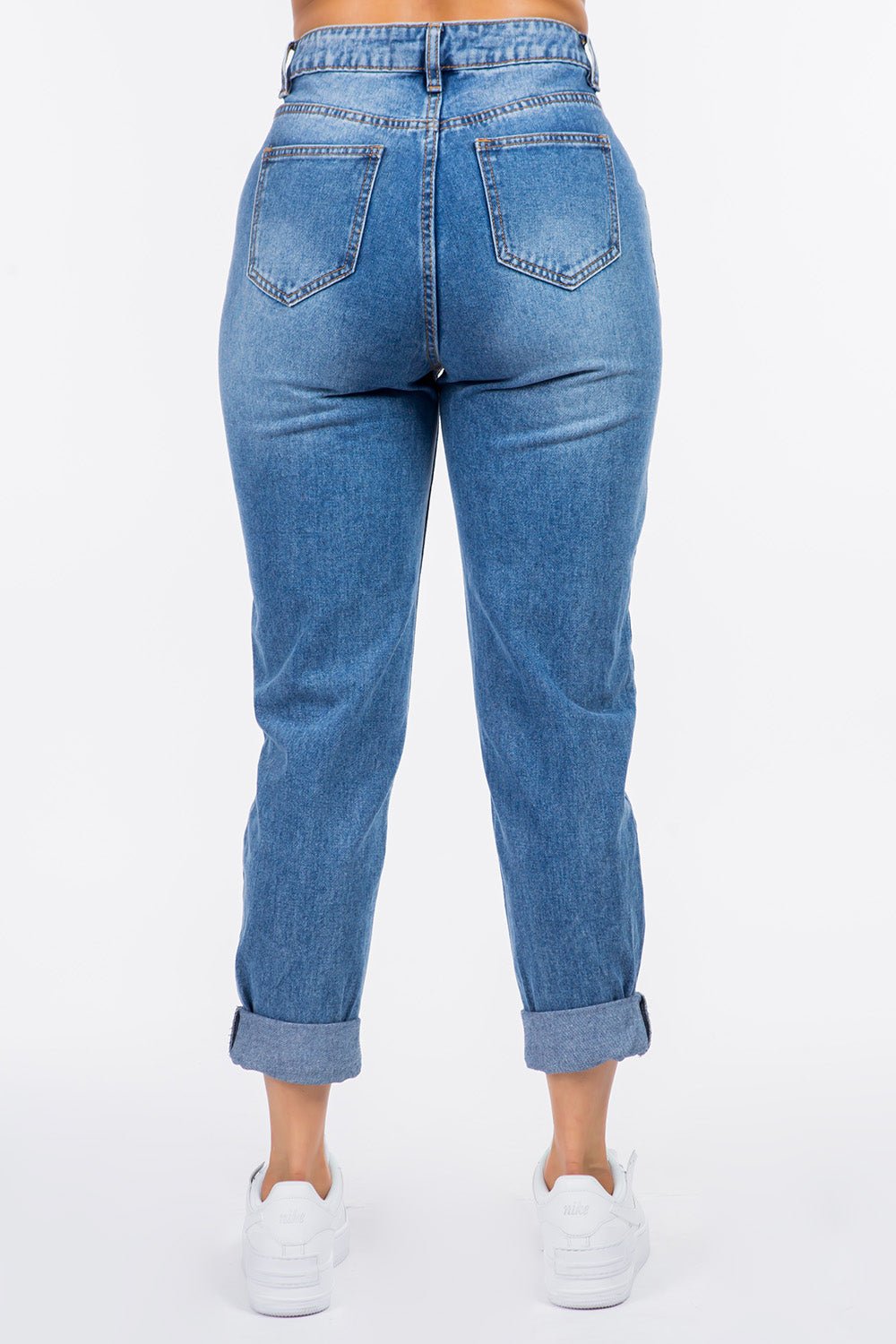 American Bazi High Waist Pleated Waist Mom Jeans - Jeans - Blue - Bella Bourget