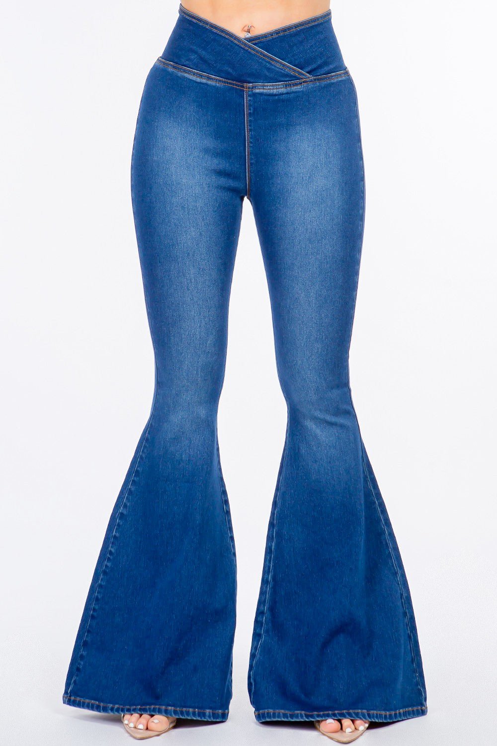 American Bazi High Waist Pull On Flare Jeans - Jeans - Blue - Bella Bourget