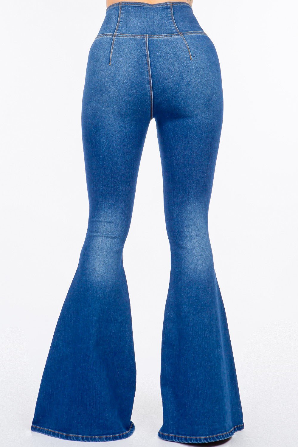 American Bazi High Waist Pull On Flare Jeans - Jeans - Blue - Bella Bourget