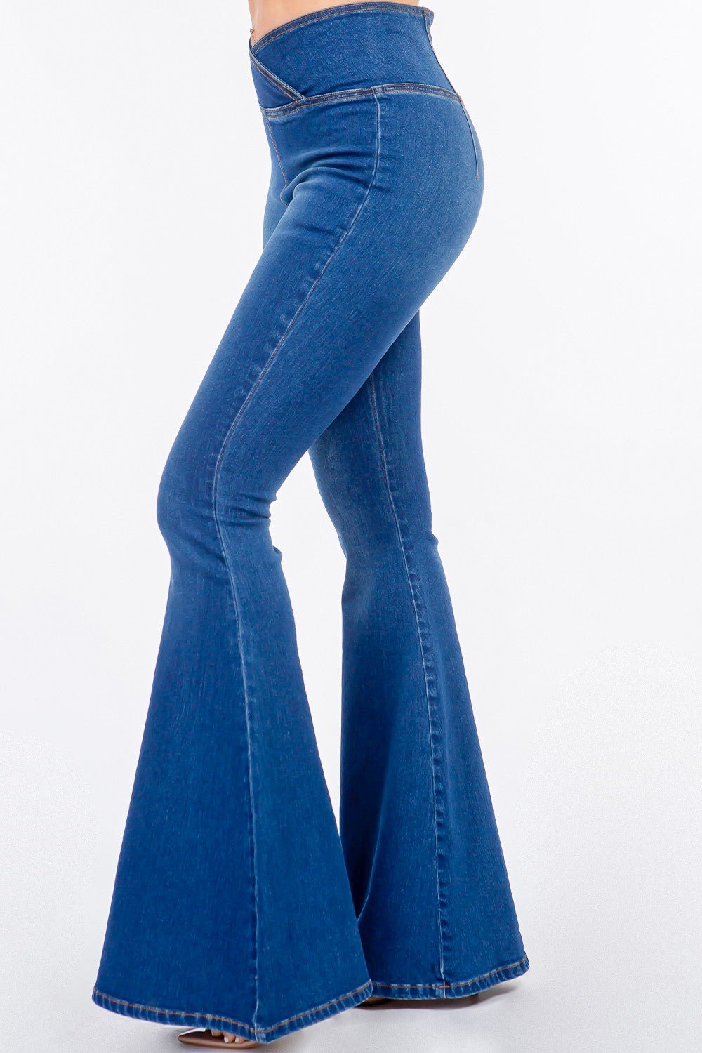 American Bazi High Waist Pull On Flare Jeans - Jeans - Blue - Bella Bourget