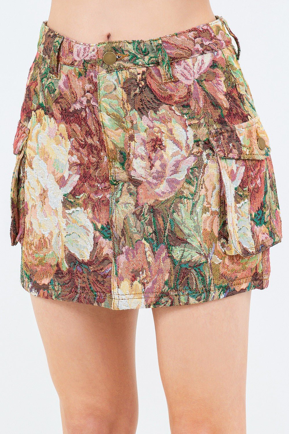 American Bazi Jacquard Weave Cargo Pocket Skirt - Skirt - Multi - Bella Bourget