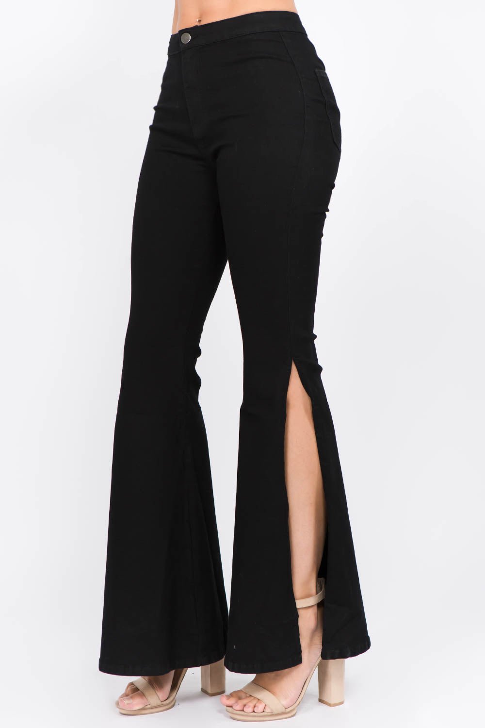 American Bazi Side Slit Flare Jeans - Jeans - Black - Bella Bourget