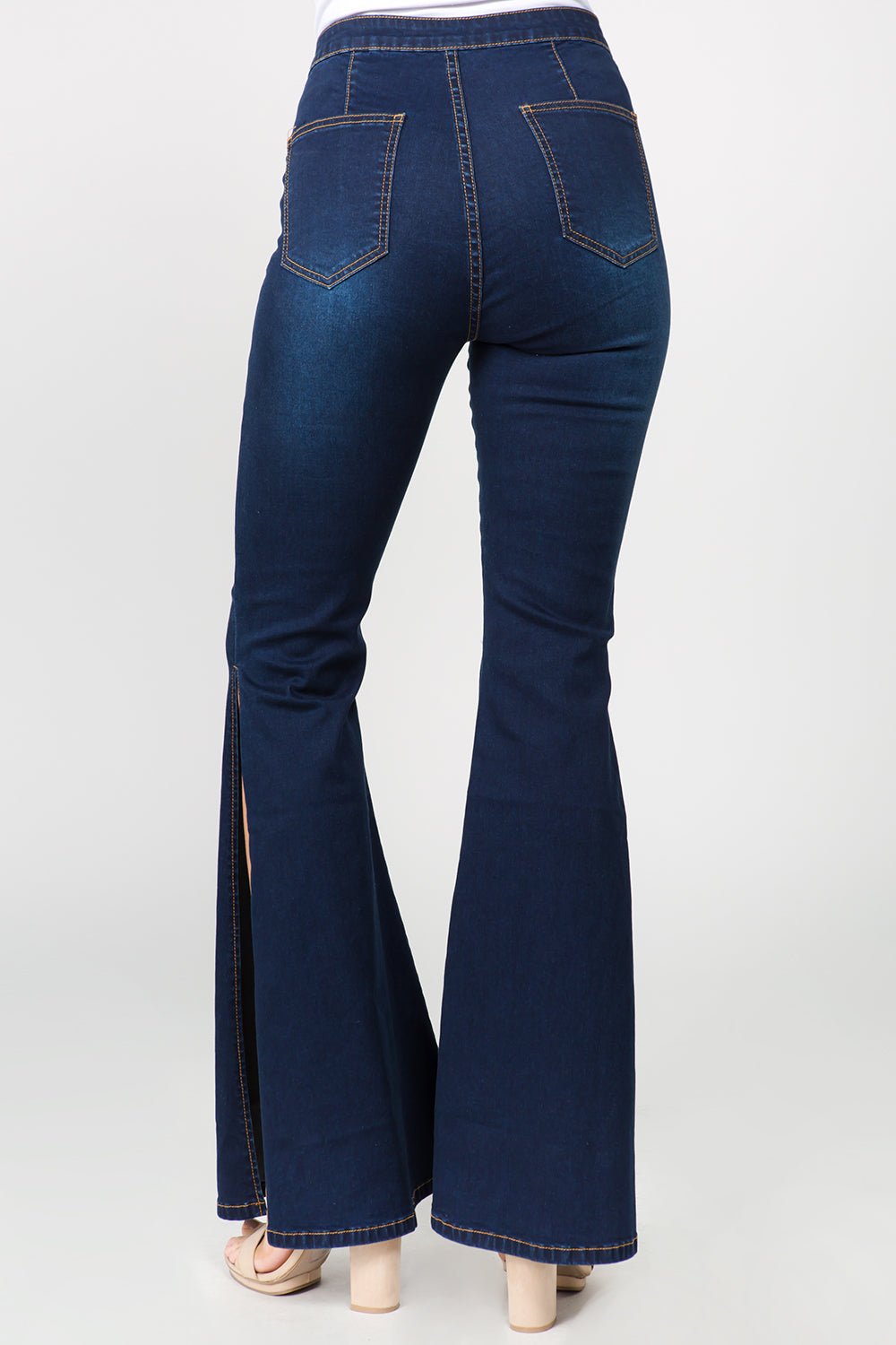 American Bazi Side Slit Flare Jeans - Jeans - DK Blue - Bella Bourget