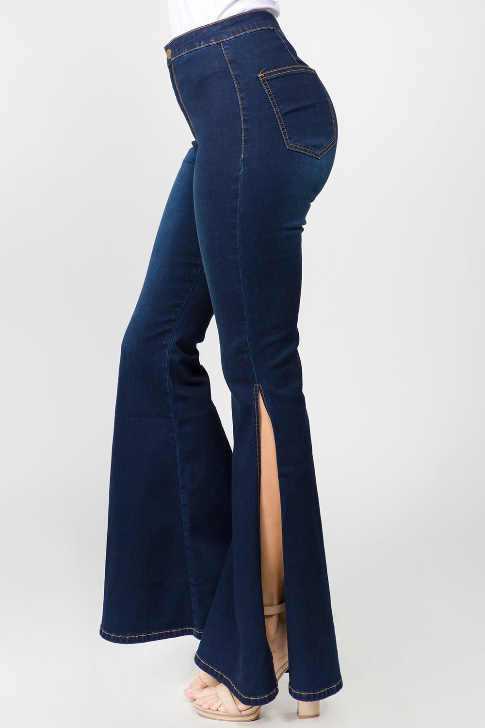 American Bazi Side Slit Flare Jeans - Jeans - DK Blue - Bella Bourget