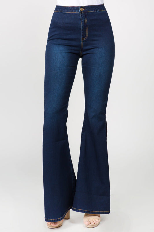 American Bazi Side Slit Flare Jeans - Jeans - DK Blue - Bella Bourget