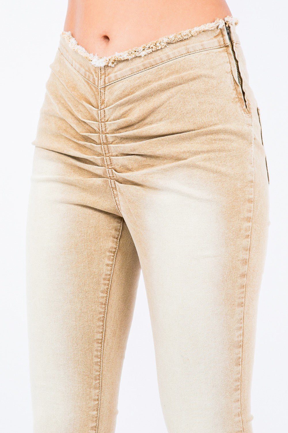 American Bazi V - Cut Ruched Flare Pants - Jeans - Tan - Bella Bourget