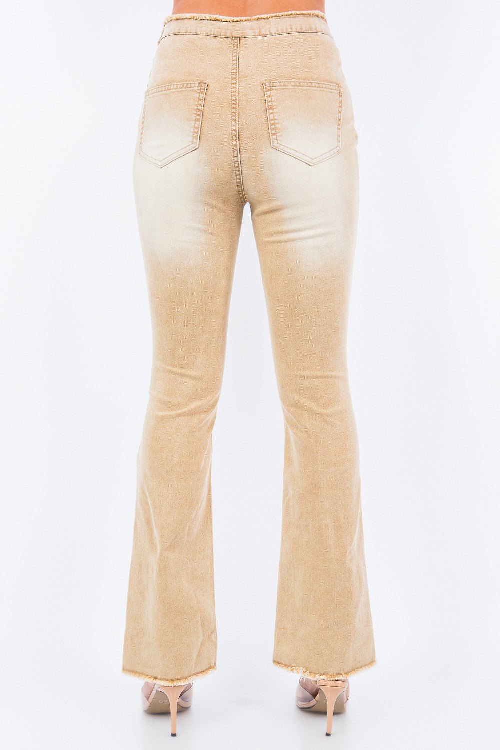 American Bazi V - Cut Ruched Flare Pants - Jeans - Tan - Bella Bourget