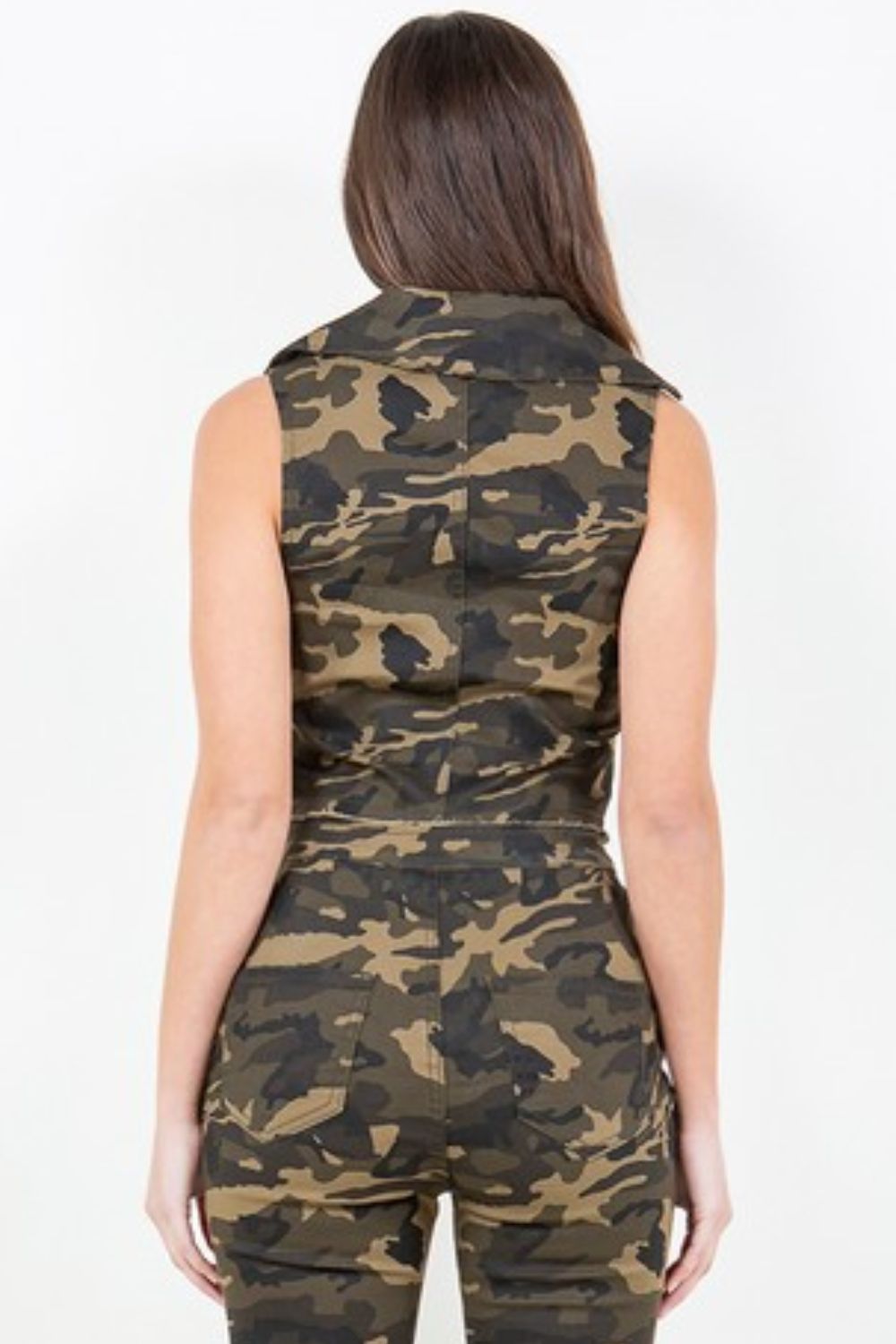 American Bazi Zip Up Camo Crop Denim Vest - Vest - Olive Camo - Bella Bourget