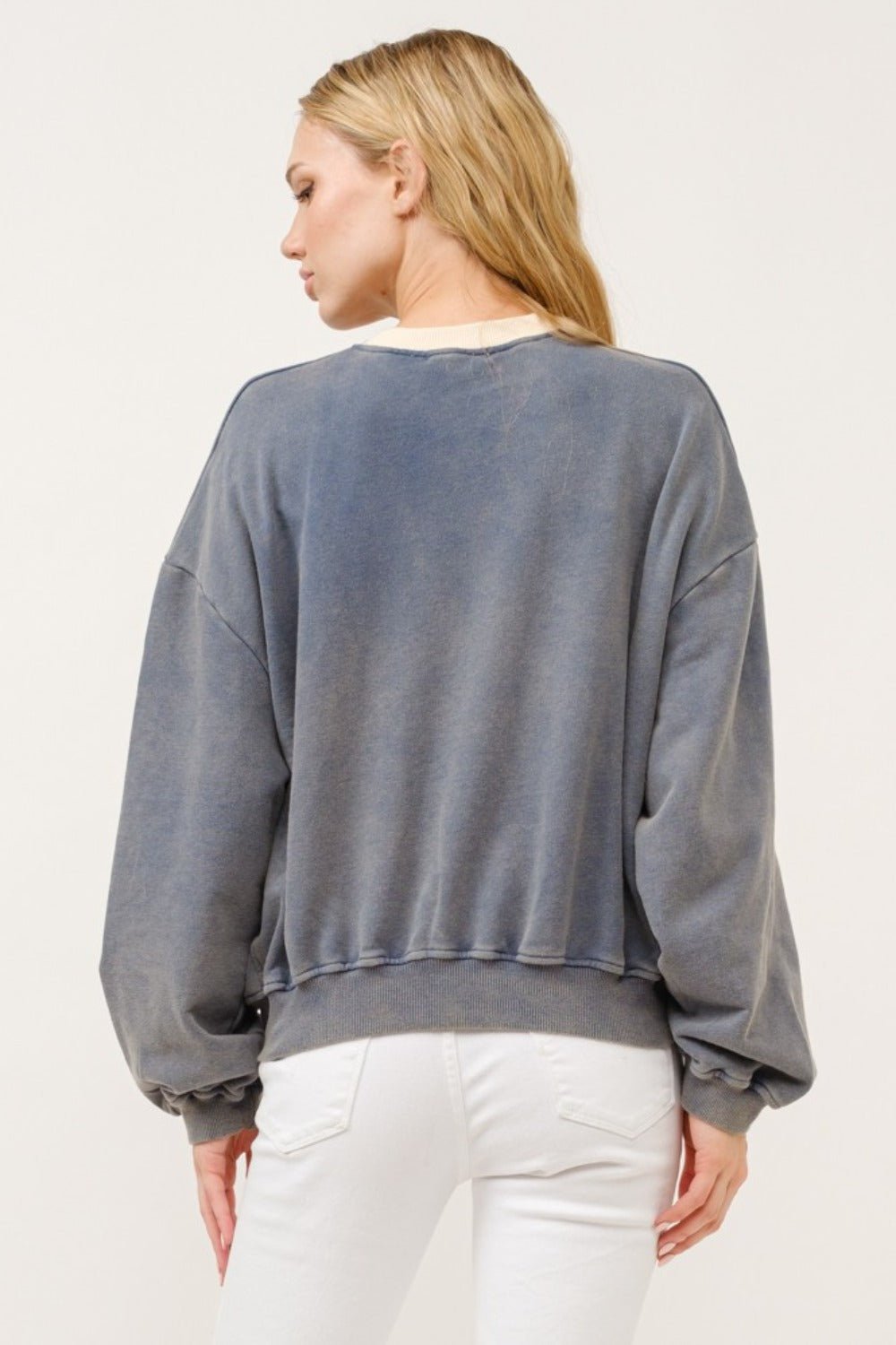 And The Why BEVERLY HILLS 92 CALIFORNIA Contrast Crop Sweatshirt - Sweatshirt - Stone - Bella Bourget