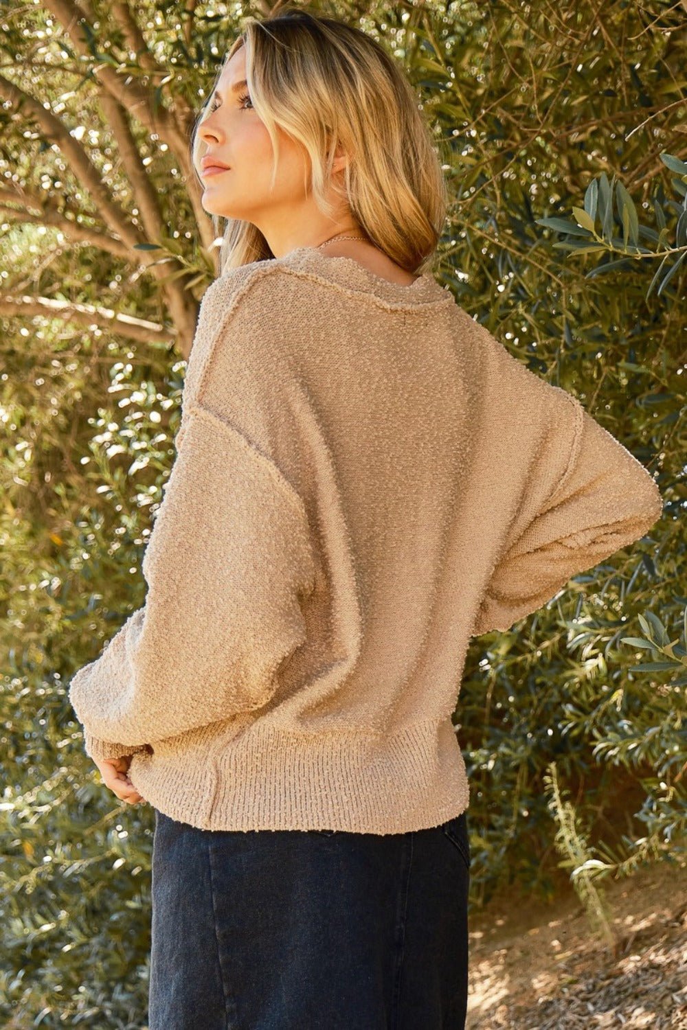 And The Why Button Down Popcorn Sweater Cardigan - Cardigan - Taupe - Bella Bourget