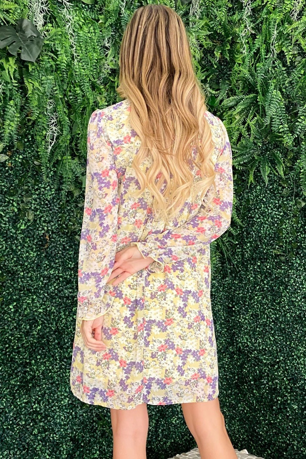 And The Why Floral Mock Neck Flounce Sleeve Dress - dress - Lemon - Bella Bourget