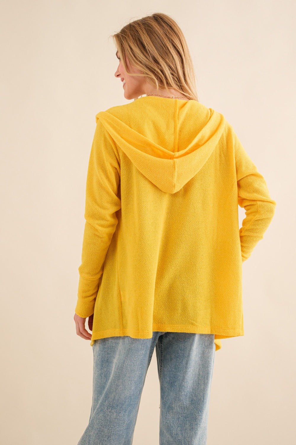 And The Why Full Size Thermal Hooded Open Front Cardigan with Pockets - Cardigan - Vivid Yellow - Bella Bourget