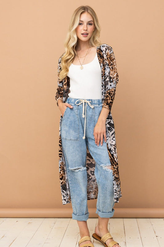 And The Why Leopard Kimono Open Front Longline Cardigan - Cardigan - Leopard - Bella Bourget