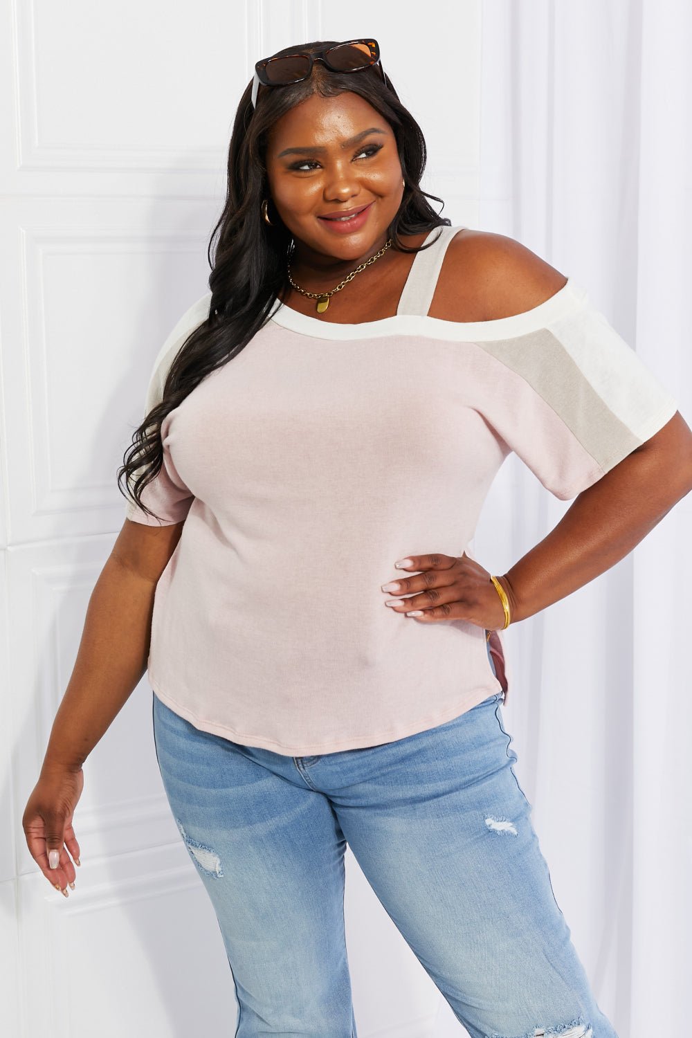 Andree by Unit Full Size Something Simple Cold Shoulder Tee - Top - Dusty Pink - Bella Bourget